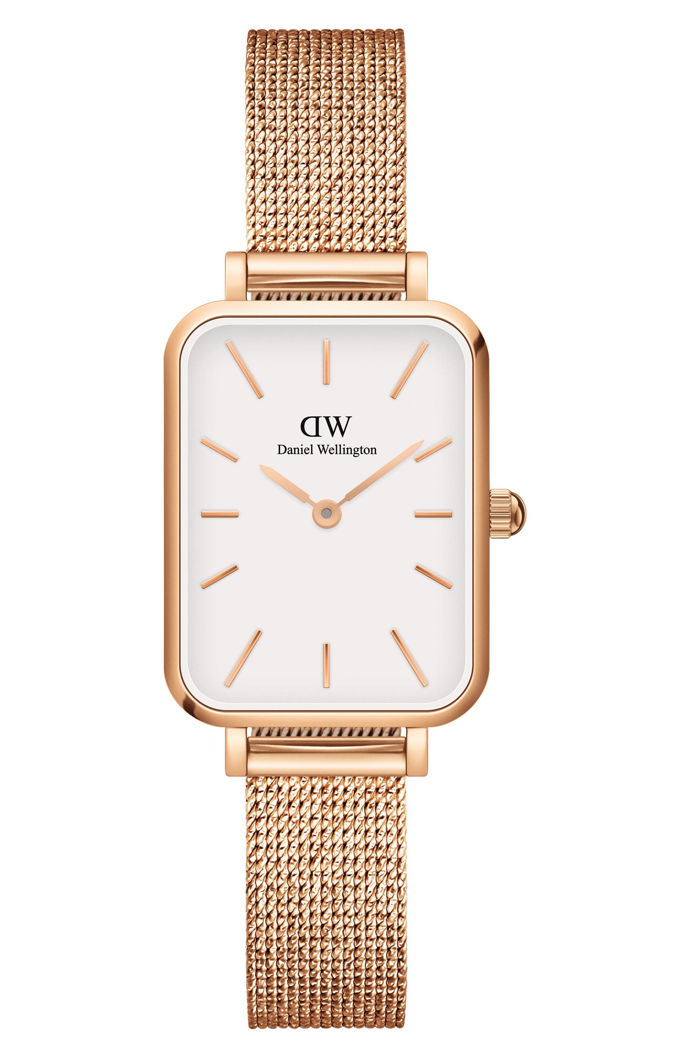 Daniel Wellington Quadro Pressed Evergold Mesh Bracelet Watch 