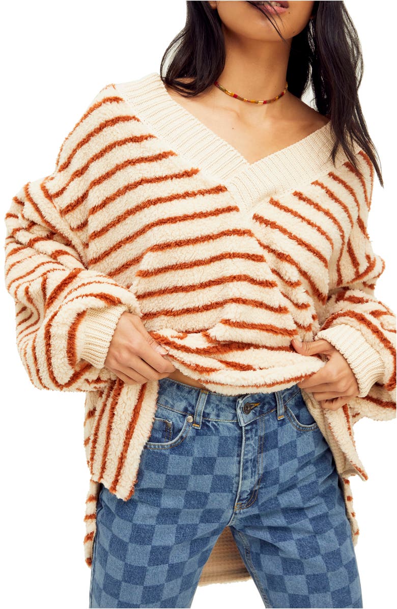 Free People Connell Stripe Faux Fur Top, Alternate, color,