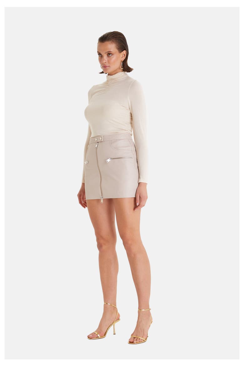 Women's Leather Fashion Skirt, Alternate, color, Beige