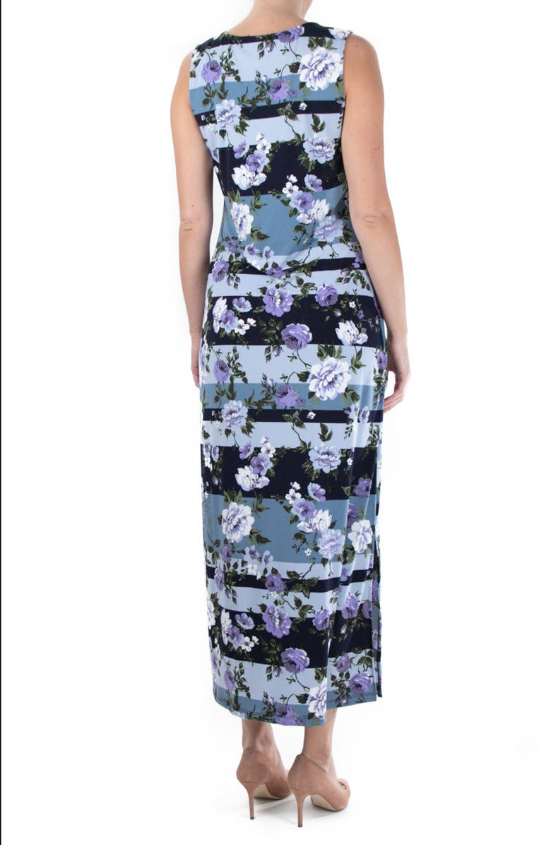 Nina Leonard Patterned Maxi Dress, Alternate, color, Navy Ice Multi Botanical Strip