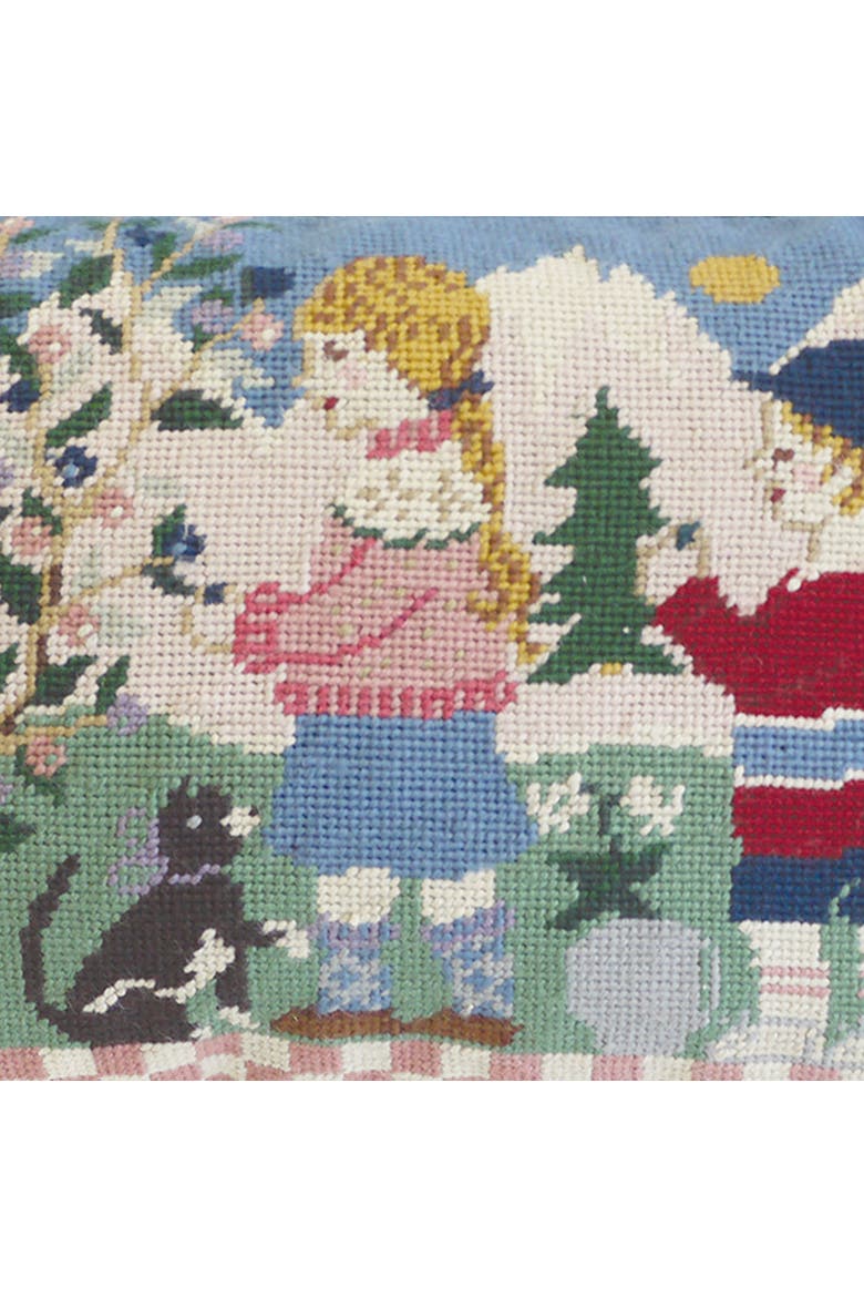 Spring Children Vintage Needlepoint Accent Pillow 12" x 16", Alternate, color, Green