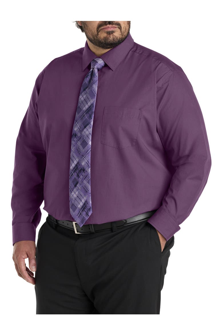 Big & Tall Performance Solid Dress Shirt, Alternate, color, ITALIAN PLUM
