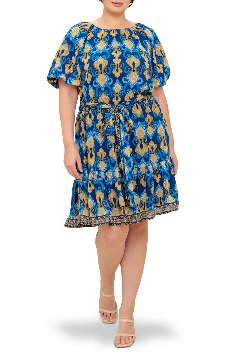 FLYING TOMATO Puff Sleeve Minidress, Main, color, Navy