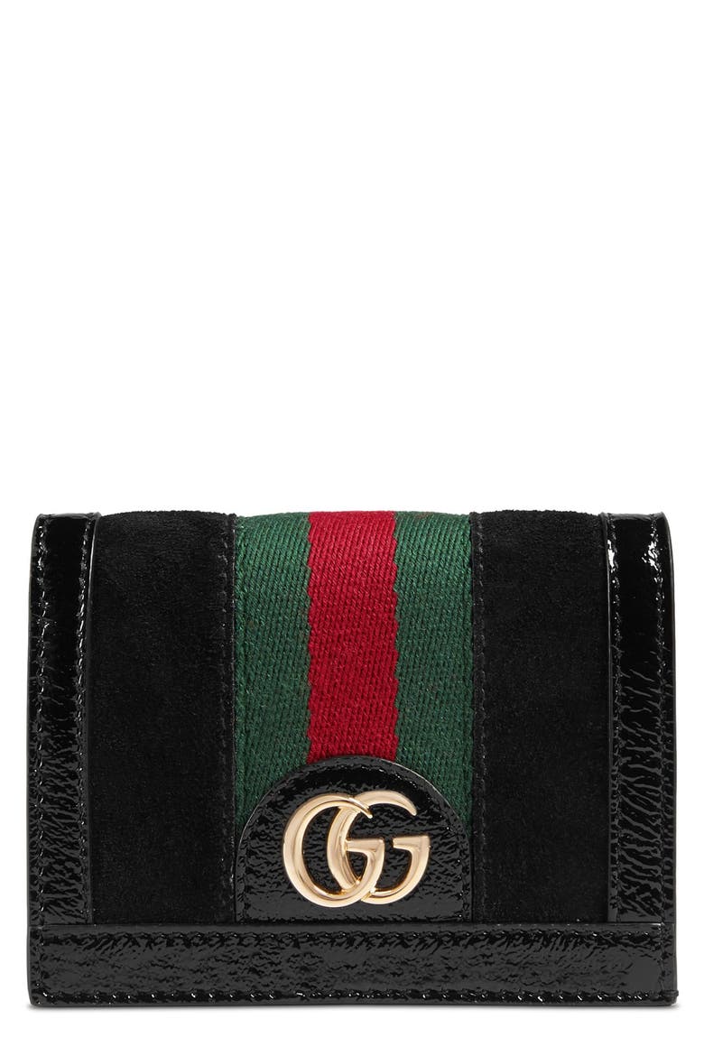 Ophidia Suede Card Case, Main, color, NERO/ NERO/ VERT RED VERT