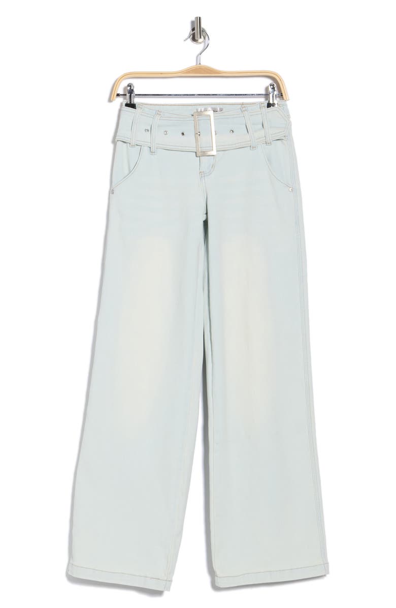 Madden Girl Belted Slouchy Wide Leg Jeans, Main, color, Cloud