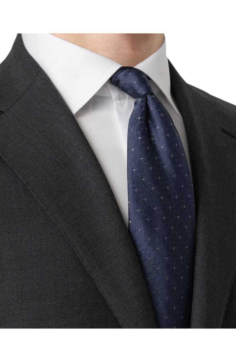 Eton Navy Patterned Silk Jacquard Tie, Alternate, color, Navy