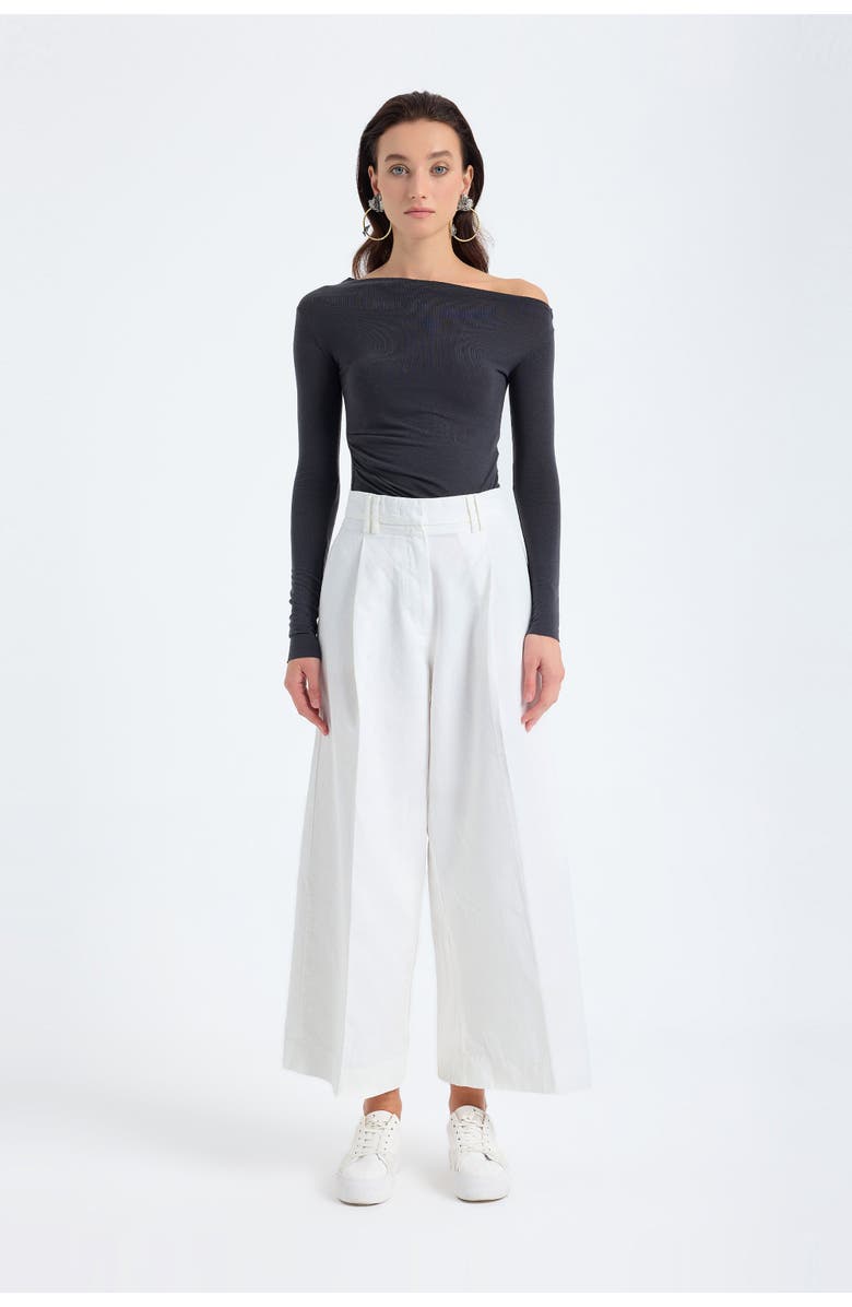 Monlicia Cyra Cotton Linen Blend Cropped Wide Leg Trousers, Main, color, White