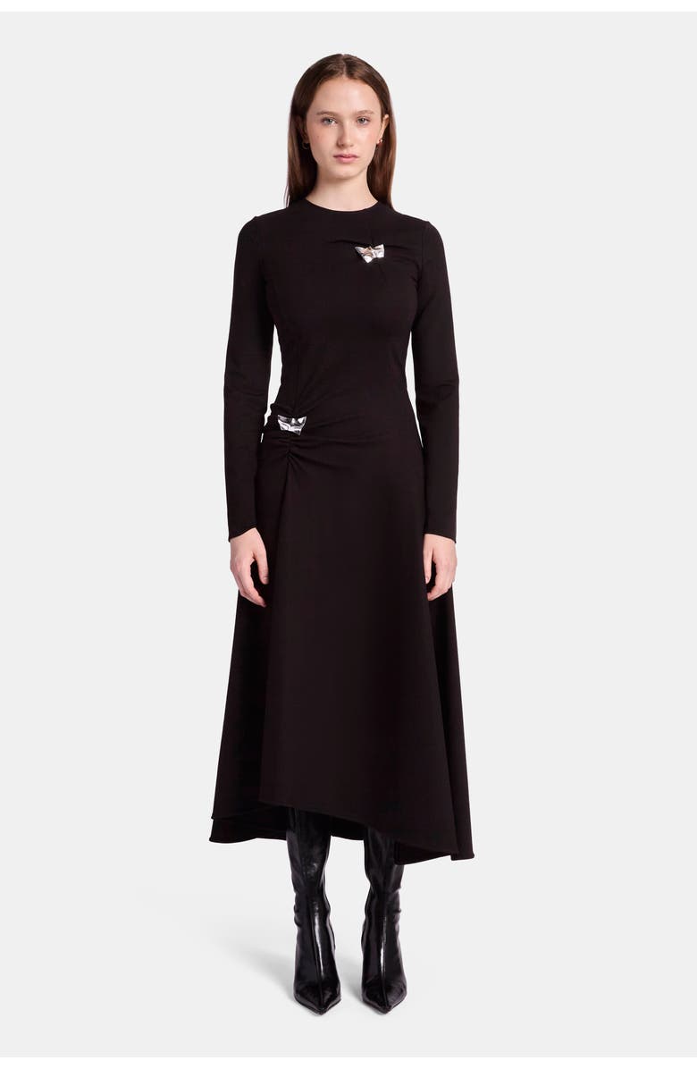 KATE BARTON Double Pinch A-Line Jersey Dress with Brooches, Main, color, Black