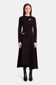 KATE BARTON Double Pinch A-Line Jersey Dress with Brooches