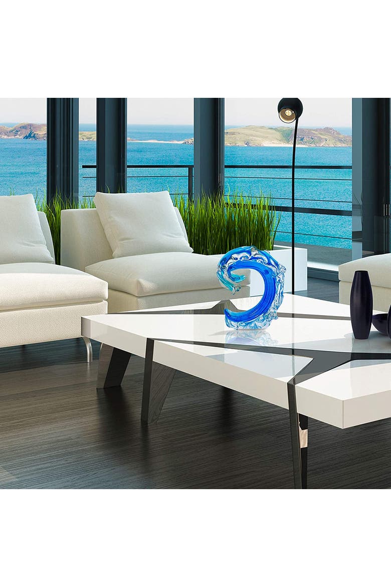 Rolling Ocean Waves 3D Glass Figurine 6.75", Alternate, color, Blue