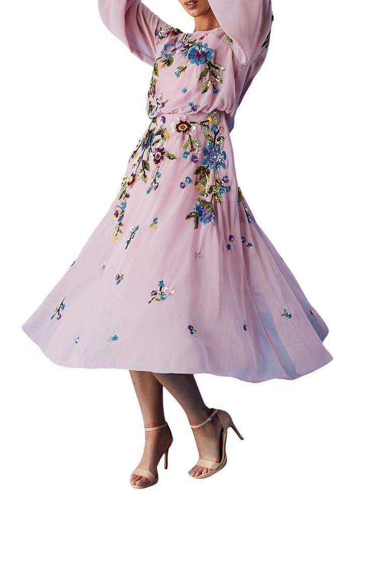 Embellished Sequin Midi Dress, Alternate, color, Rose