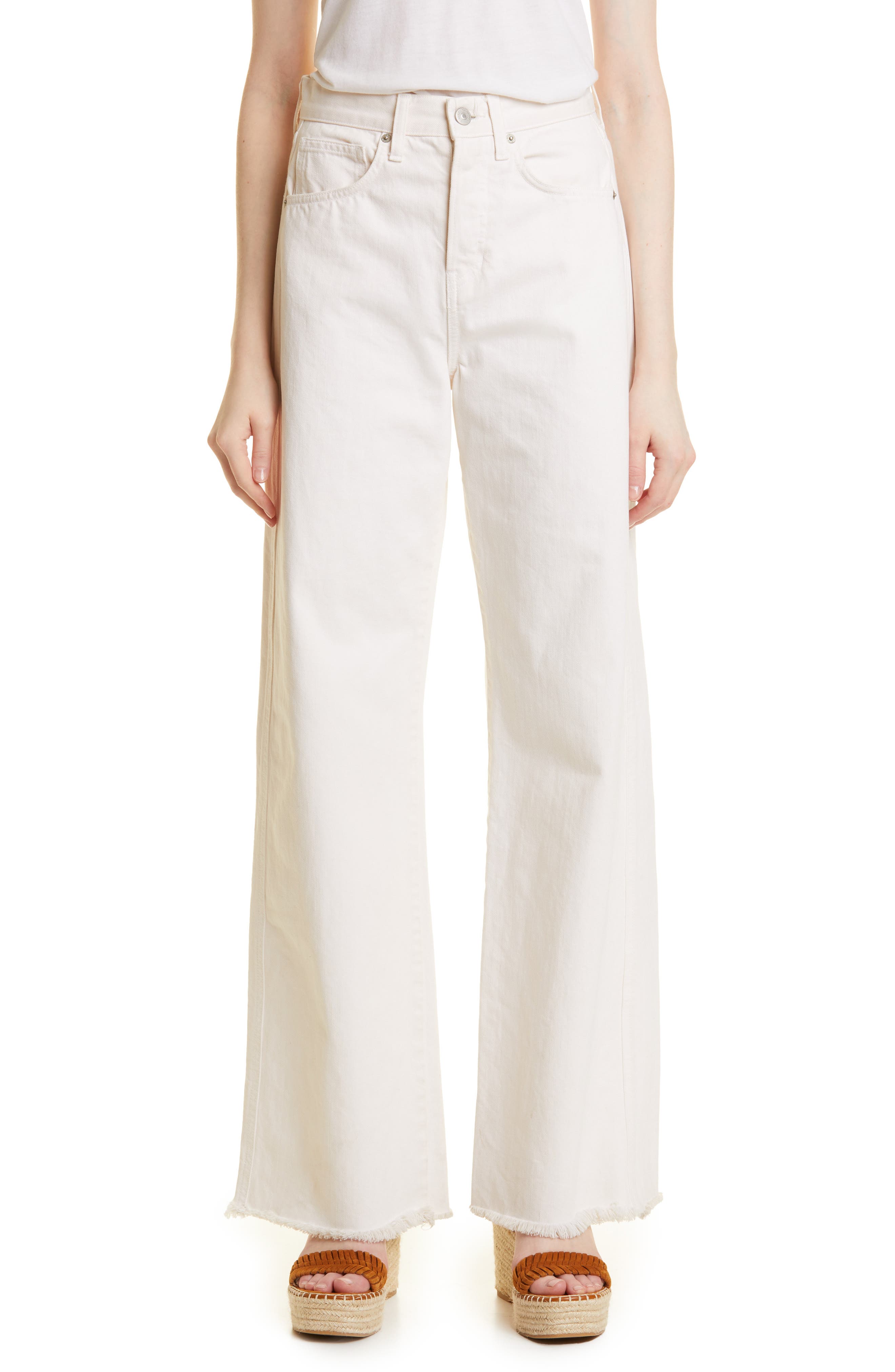 Veronica Beard Taylor High Waist Fray Hem Wide Leg Jeans