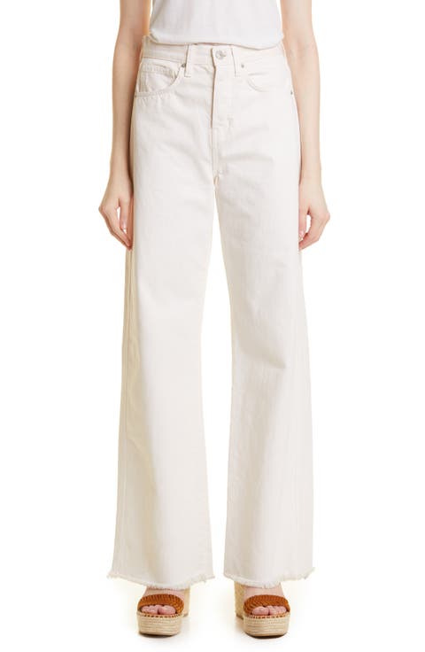 Taylor High Waist Fray Hem Wide Leg Jeans (Ecru)