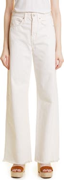 Veronica Beard Taylor High Waist Fray Hem Wide Leg Jeans