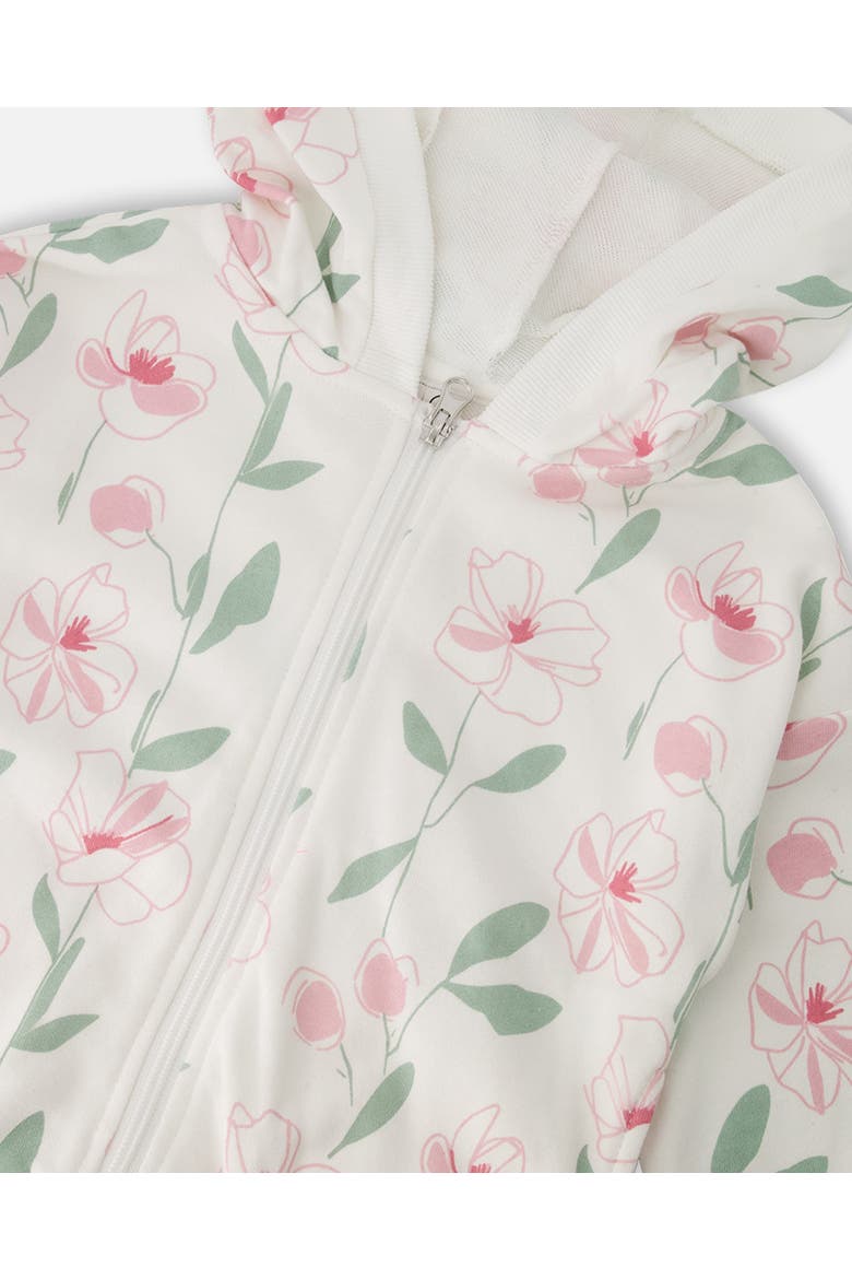 French Terry Flowers Long Sleeve Hoodie, Alternate, color, Off White Printed Flowers