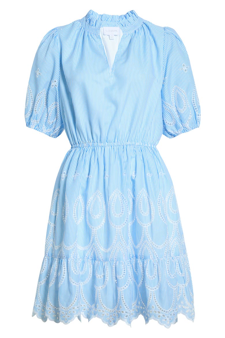 Geyser Eyelet Trim Marissa Dress, Alternate, color, WHITE-BLUE