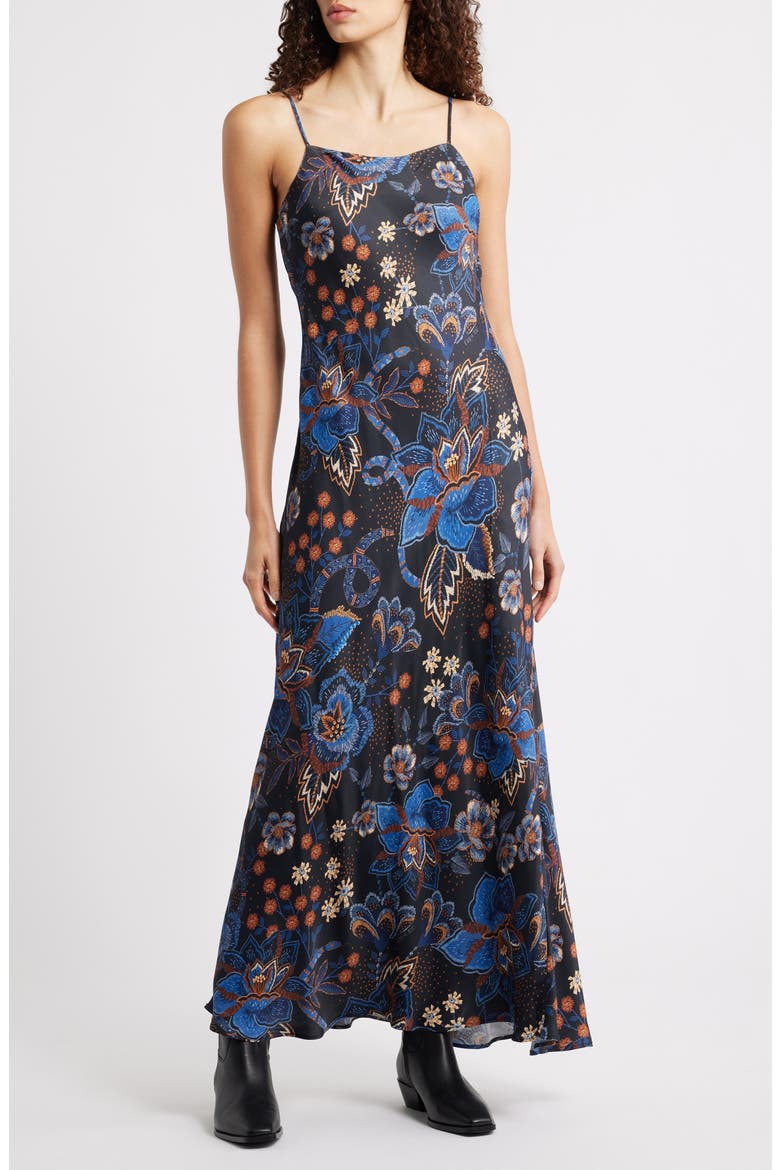 Snakes Bouquet Maxi Slip Dress, Main, color, BLACK