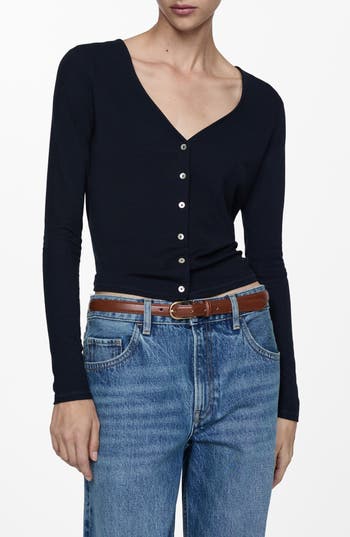 Mango Lyocell V-neck Button Front Top