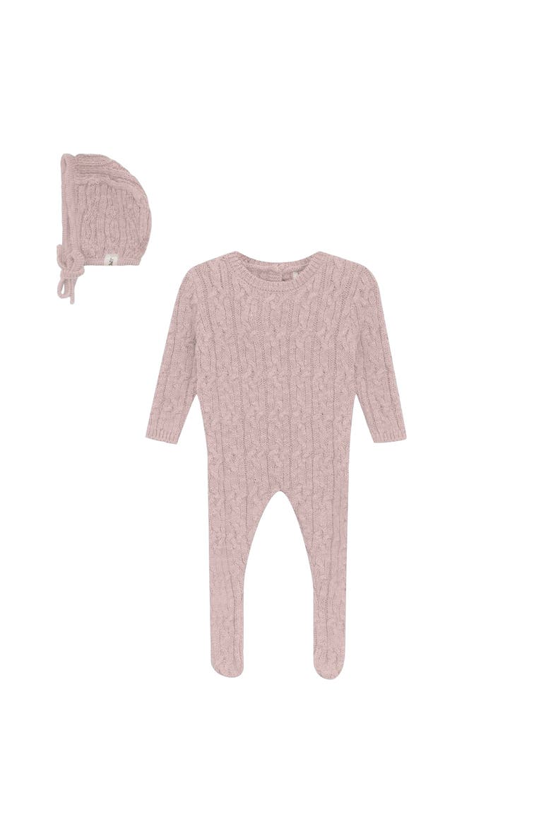 Girl Mix Cable Knit Romper and Bonnet, Main, color, Pink Mix