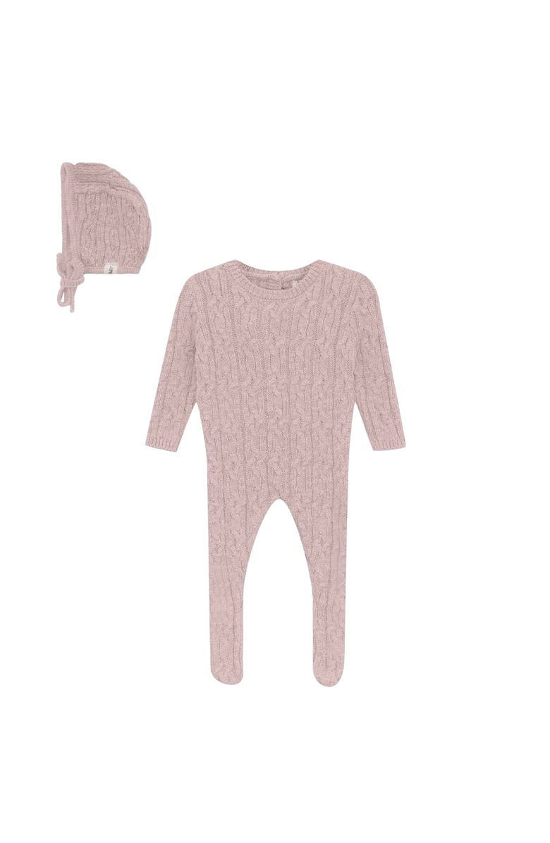 Bebe Bella Girl Mix Cable Knit Romper and Bonnet, Main, color, Pink Mix