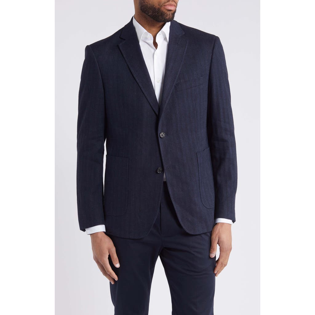 Billy Reid Stretch Linen & Cotton Sport Coat in Blue Herringbone