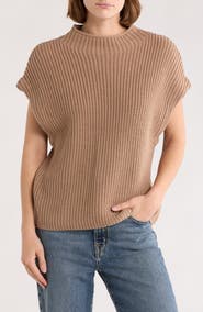 Leith Mock Neck Cap Sleeve Cotton Blend Sweater