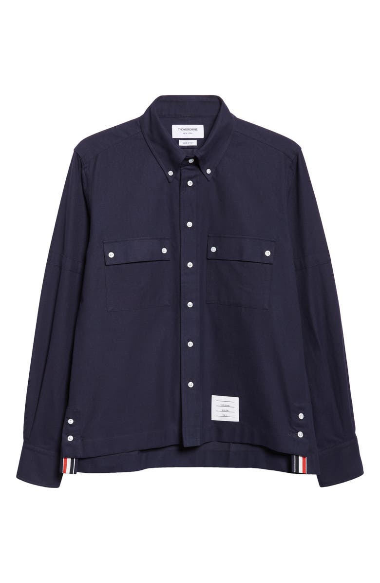 Thom Browne Straight Fit Cotton Utility Shirt, Alternate, color, Navy