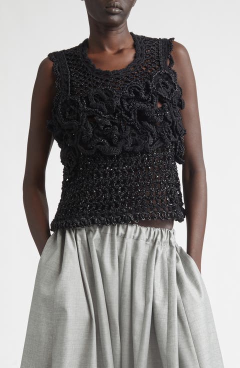Crop Crochet Flower Mesh Tank