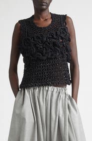 Tao Comme des Garçons Crop Crochet Flower Mesh Tank