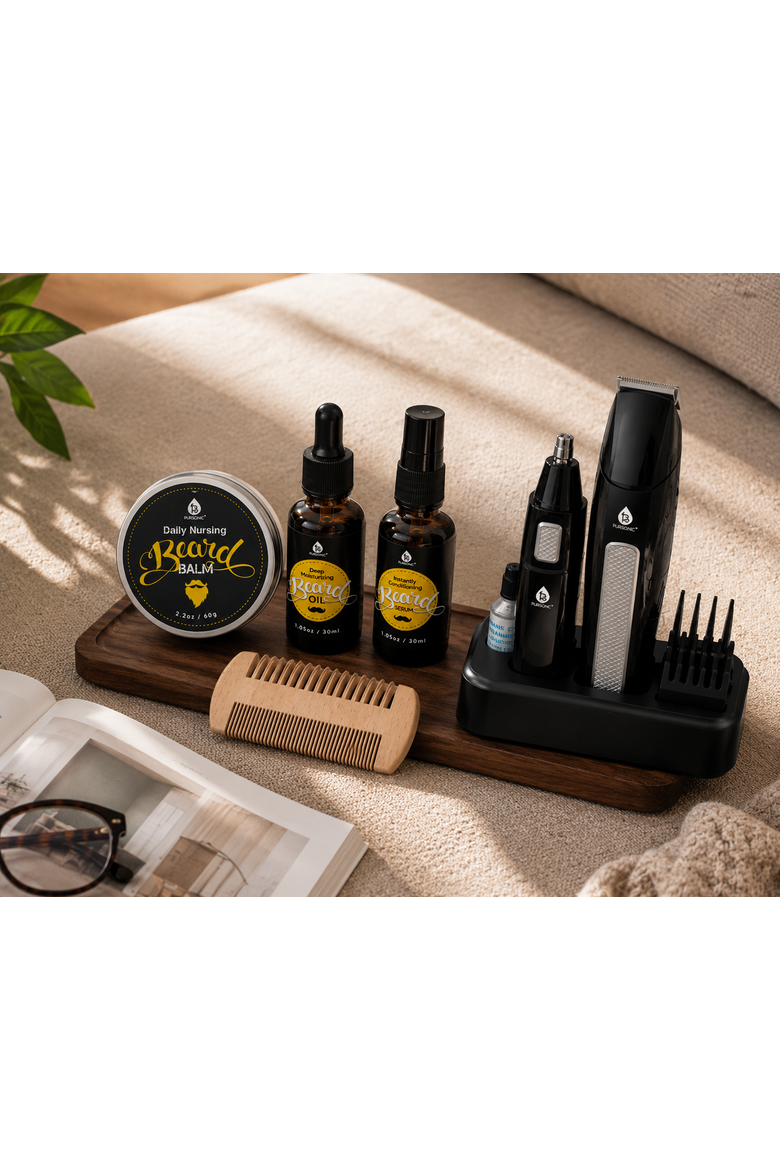 Grooming Essentials Bundle with 10-Piece Trimming Kit & 4-Piece Beard Care Set, Alternate, color, Black