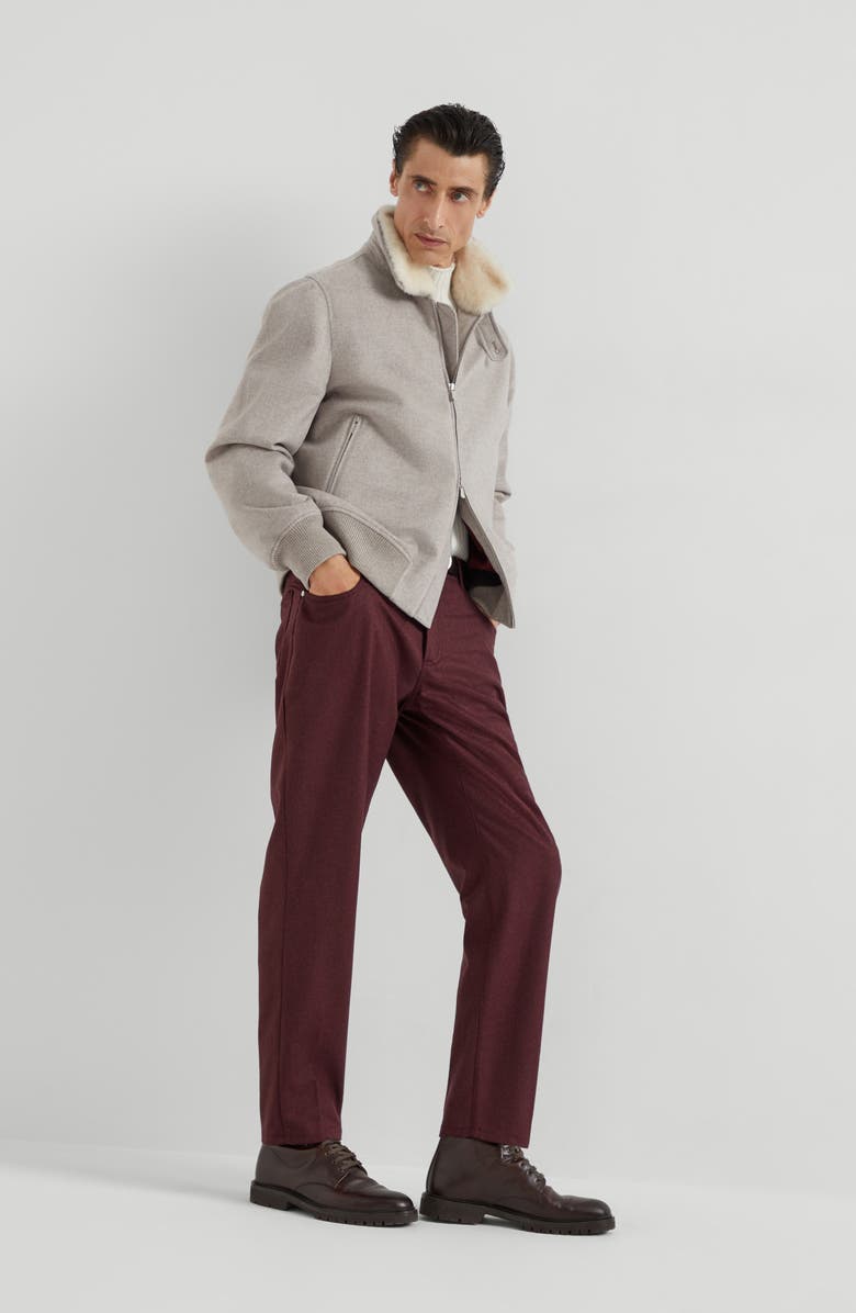 Brunello Cucinelli Cashmere beaver bomber jacket, Alternate, color, Bark