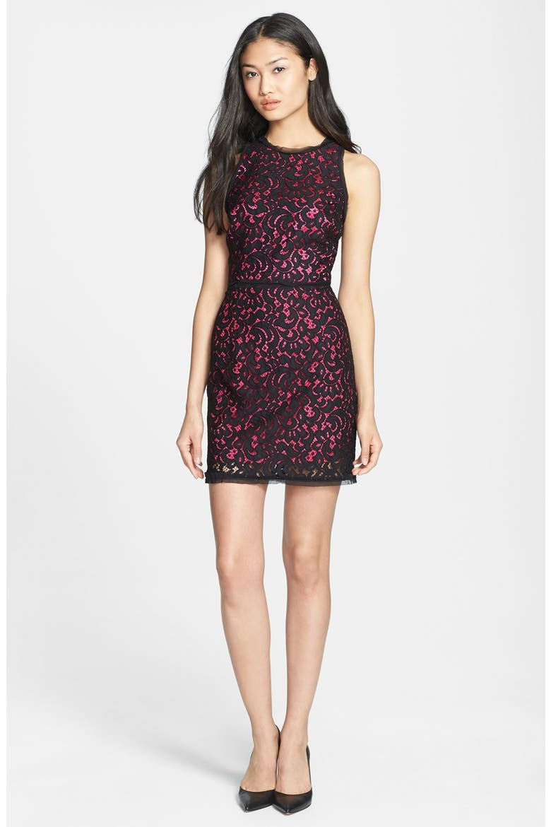 'Claudia' Lace Sheath Dress, Main, color, BLACK/FUSCHIA