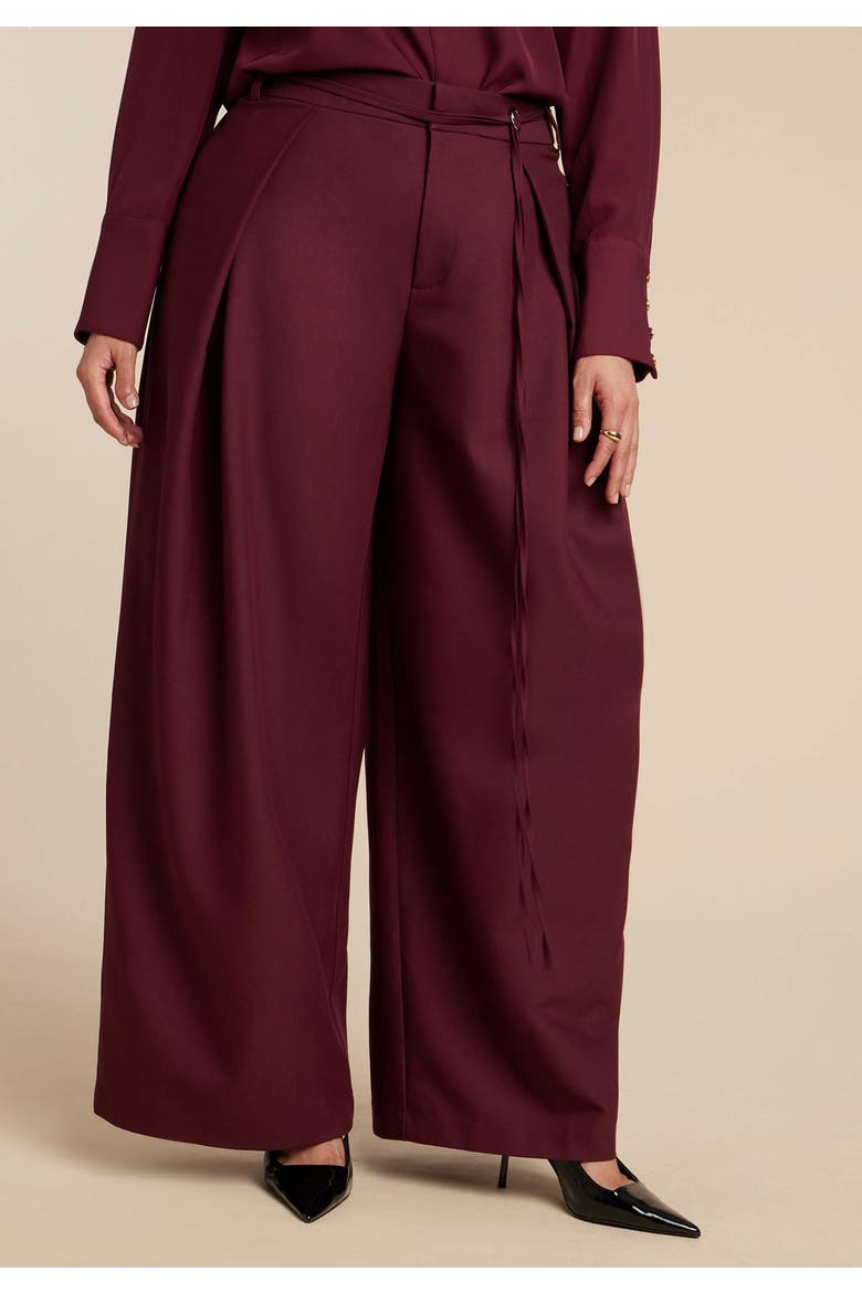 Wide Leg Pleated Trouser With Long Belt, Alternate, color, PORT ROYALE
