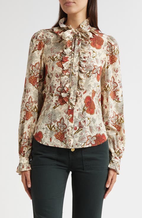 Catroux Ruffle Silk Button-Up Shirt