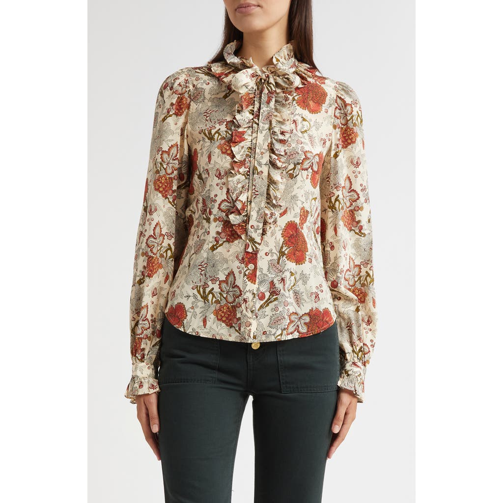 Ulla Johnson Catroux Pussy-bow Floral-print Silk-satin Blouse In Neutral