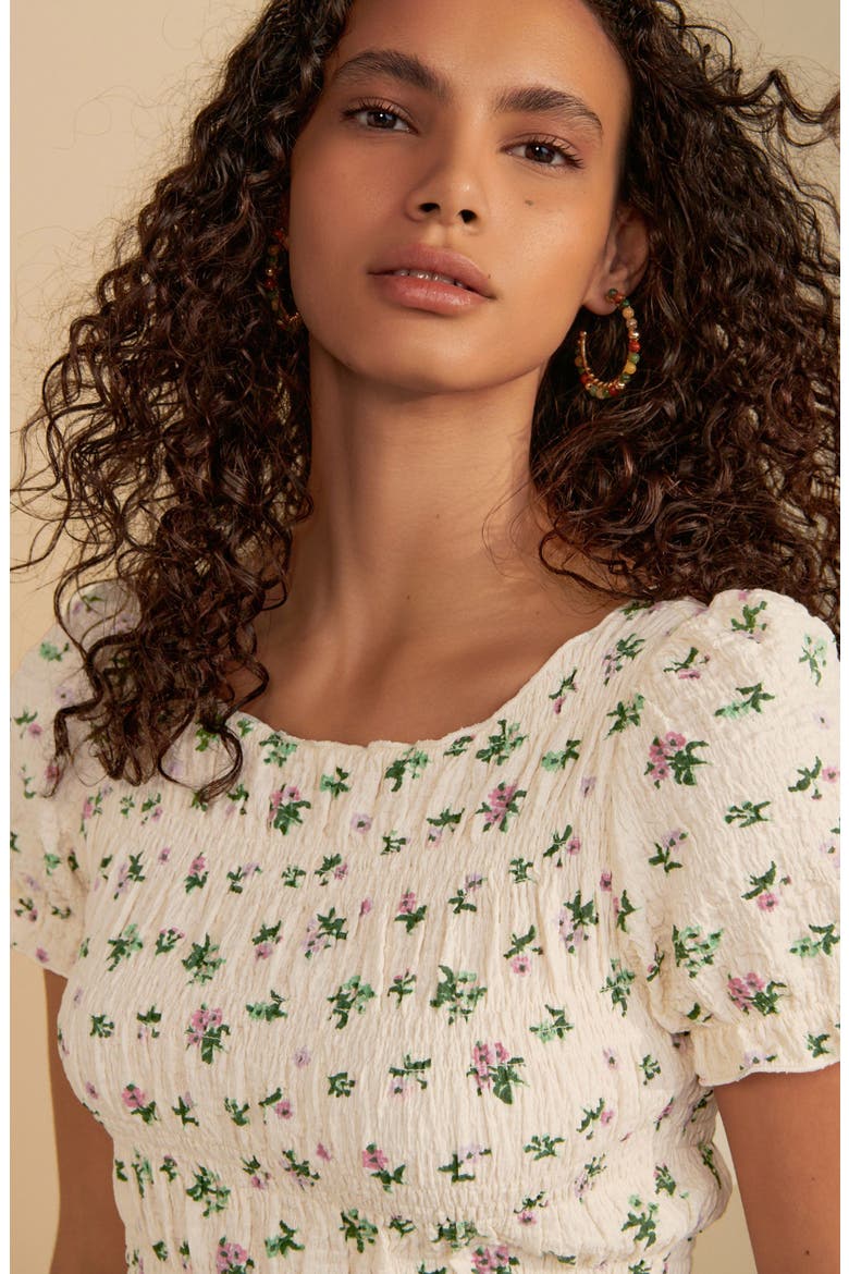 Ditsy Print Shirred Puff Sleeve Minidress, Alternate, color, IVORY FLORAL