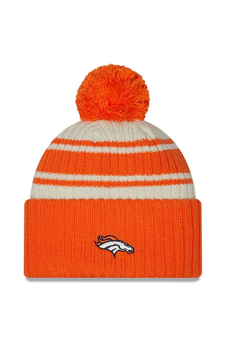 New Era Men's New Era Cream/Orange Denver Broncos 2022 Sideline Sport Cuffed Pom Knit Hat, Alternate, color, Cream