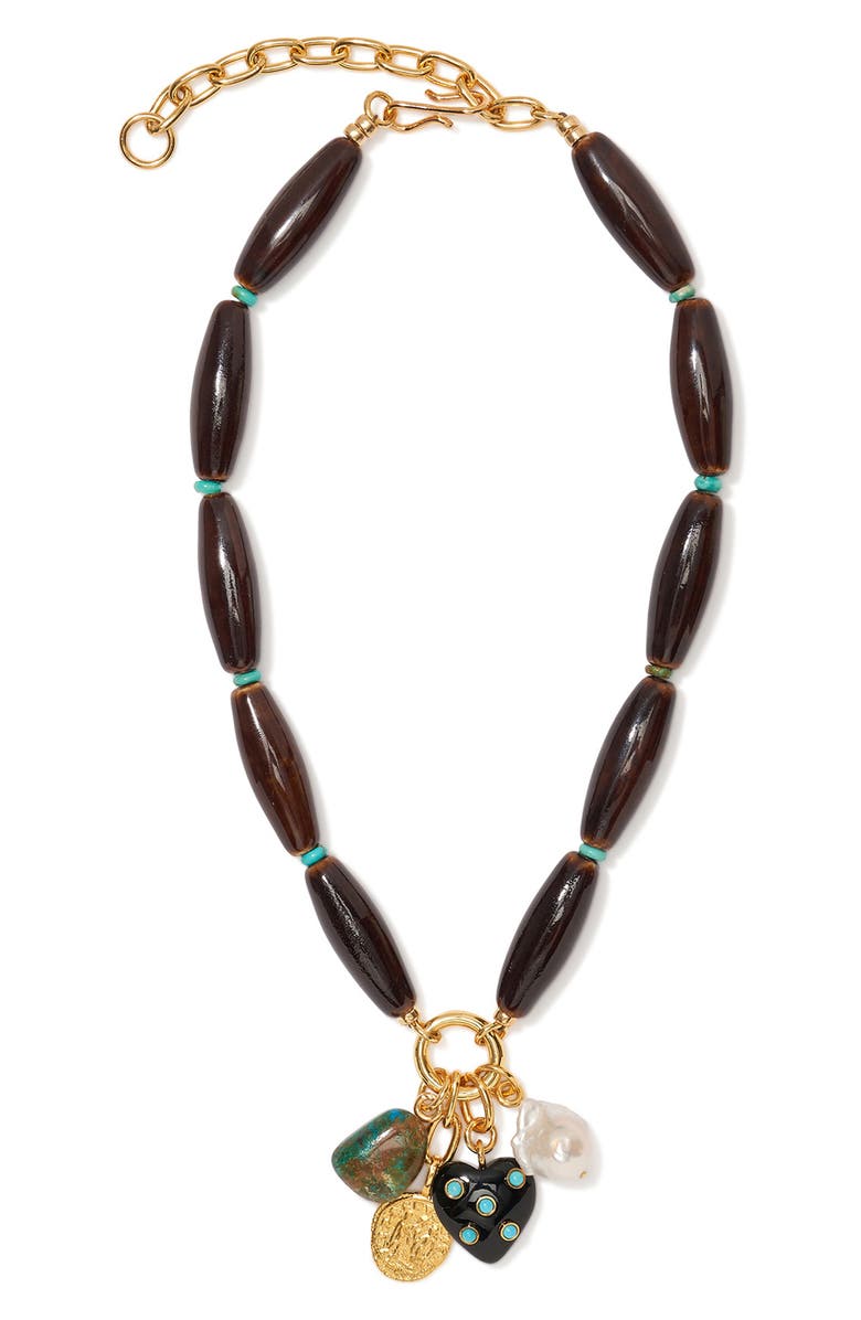 Lizzie Fortunato Marilla Beaded Charm Necklace, Main, color, Brown Multi