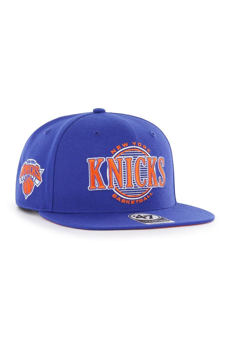 '47 Men's '47 Blue New York Knicks High Post Captain Snapback Hat, Main, color, 