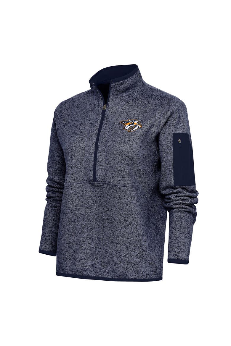 Women's Antigua Heather Navy Nashville Predators Team Logo Fortune Quarter-Zip Jacket, Main, color, Heather Navy