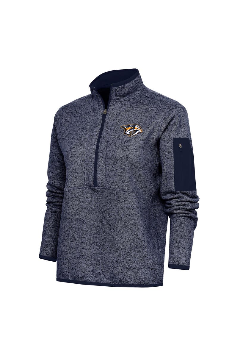ANTIGUA Women's Antigua Heather Navy Nashville Predators Team Logo Fortune Quarter-Zip Jacket, Main, color, Heather Navy