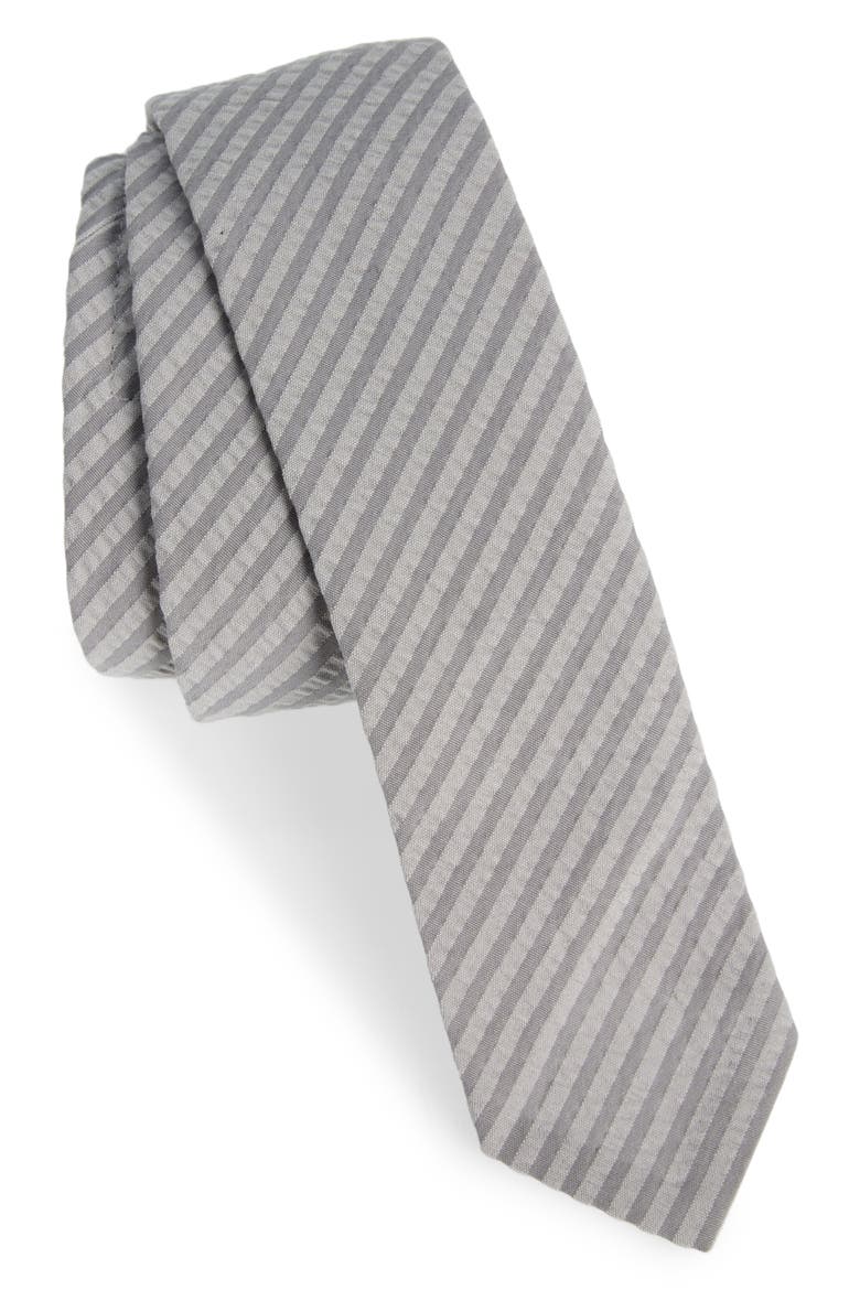 Cotton Seersucker Tie, Main, color, LIGHT GREY