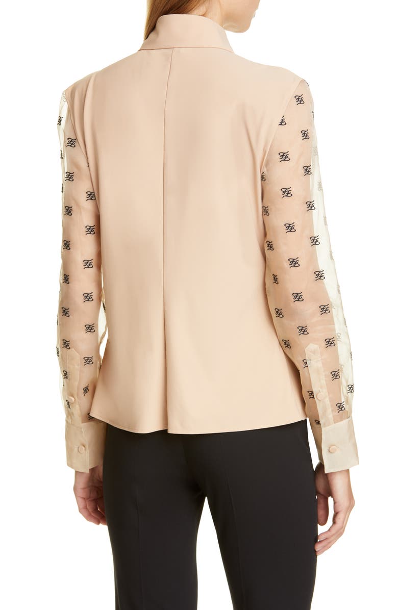 Fendi FF Karligraphy Embroidered Organza Sleeve Blouse, Alternate, color,