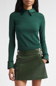 ALICE + OLIVIA Porla Satin Trim Stretch Wool Sweater