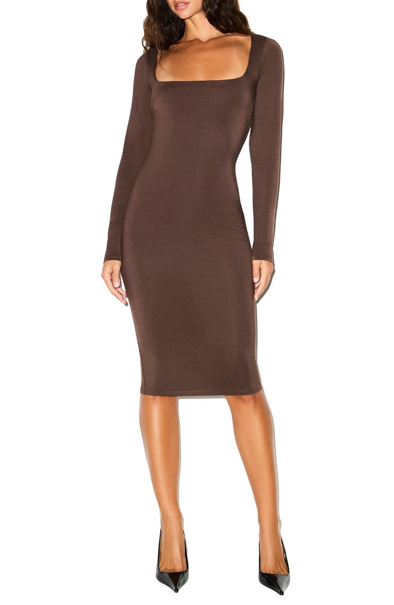 SKIMS Smooth Layers Long Sleeve Dress, Main, color, Espresso