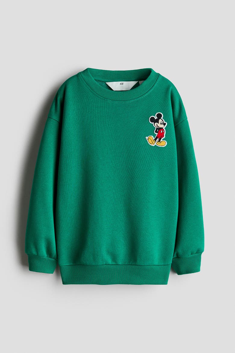 Printed Brushed-inside Sweatshirt, Main, color, Green/Mickey Mouse