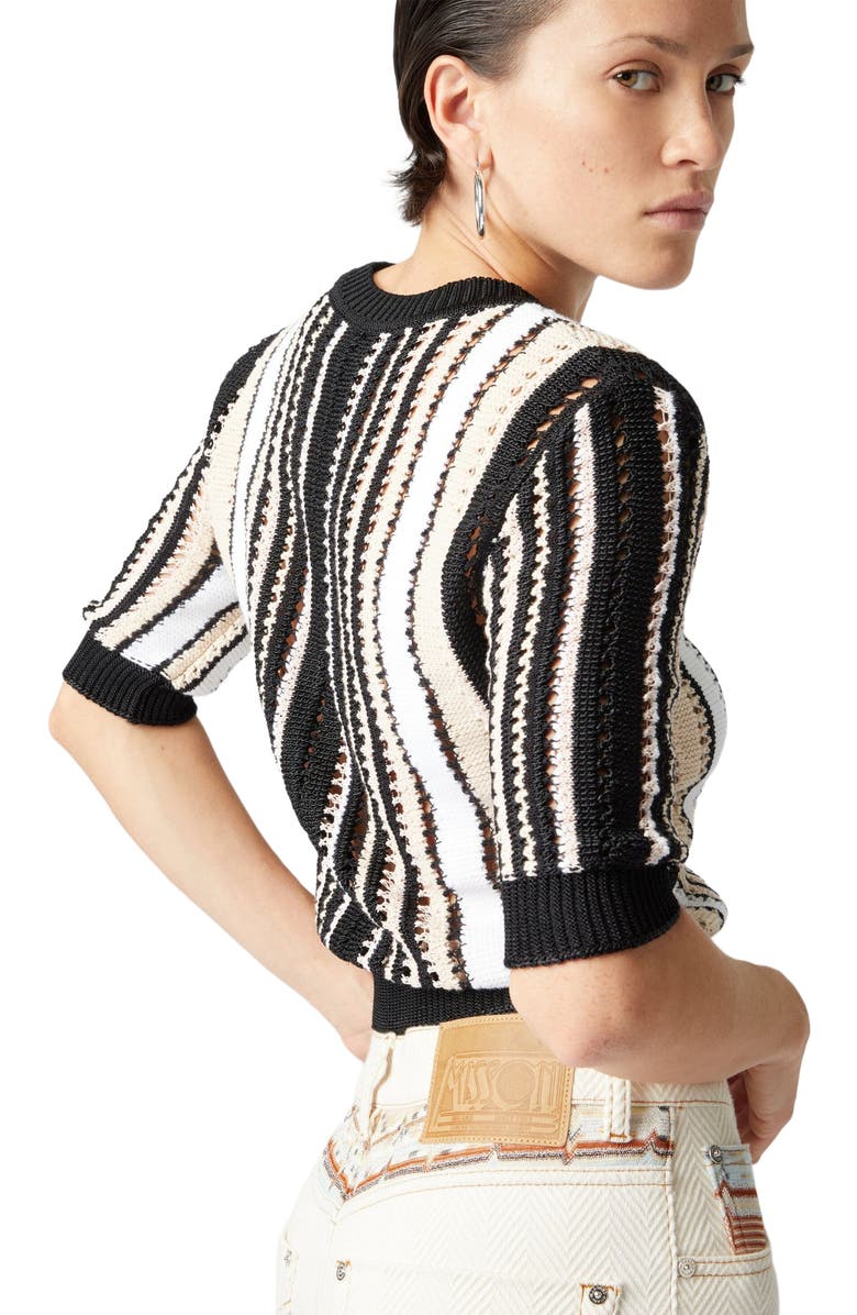 Missoni Striped Crochet Crewneck Sweater With Short Sleeves, Alternate, color, 