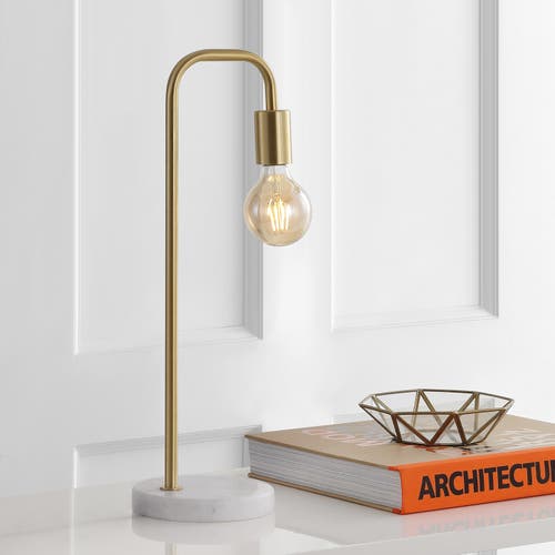 Jonathan Y Axel 20.5in Minimalist Glam Gold Pipe Metal Marble Led Table Lamp In Brass Gold/white
