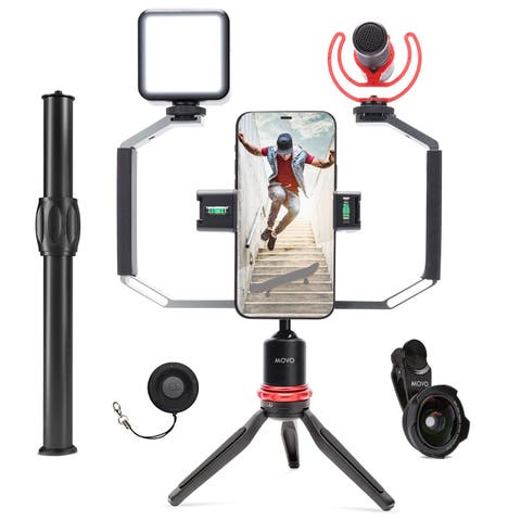 iVlog3 Smartphone Video Bundle with Microphone, Mini Tripod, LED Camera Light, Wide-Angle Lens