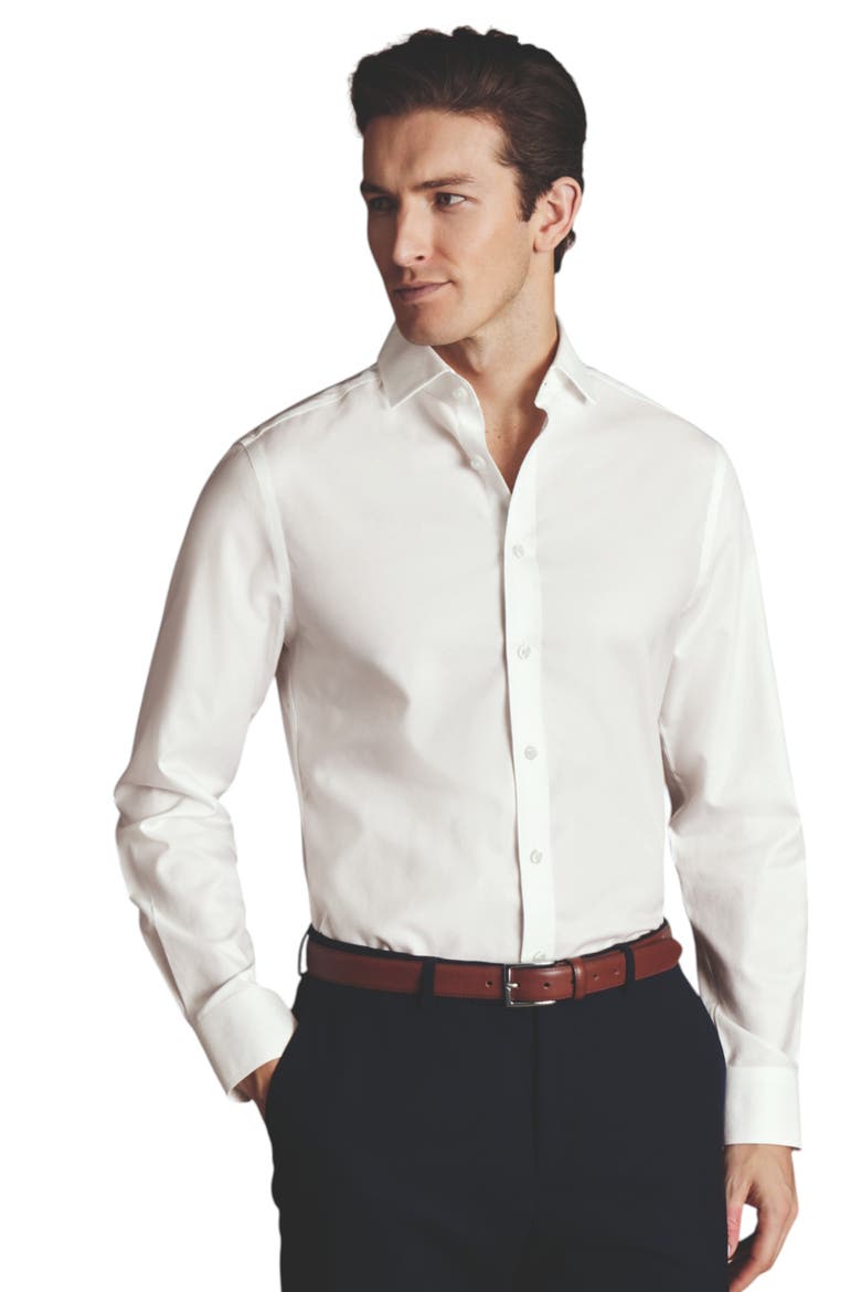 Cutaway Collar Non-Iron Twill Shirt, Main, color, Ivory